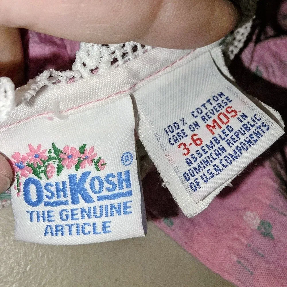 Oshkosh 2001 3/6m Vintage Pink All Over Tiny Flowers Button Lace Collar Romper